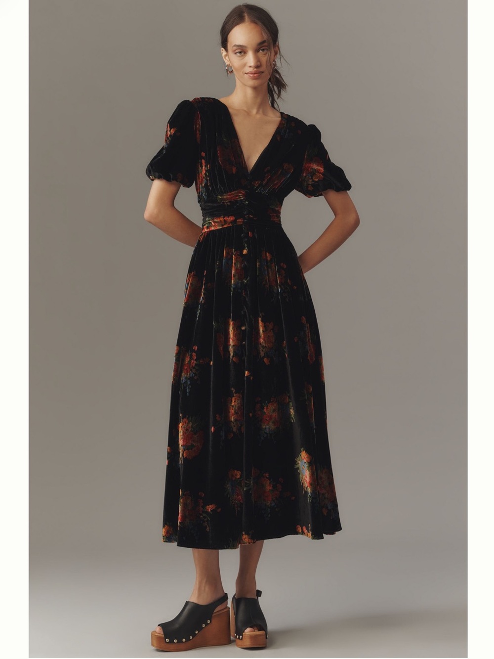 NWT Anthropologie Katerina Button-Front Velvet Dress Size XXS